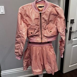 Kids Pink Bomber Jacket and Skirt Set